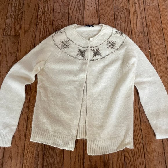 Nautica Sweaters - Women's Lambswool & Angora Blend Cardigan Sweater w/ Snowflake Beadwork Design